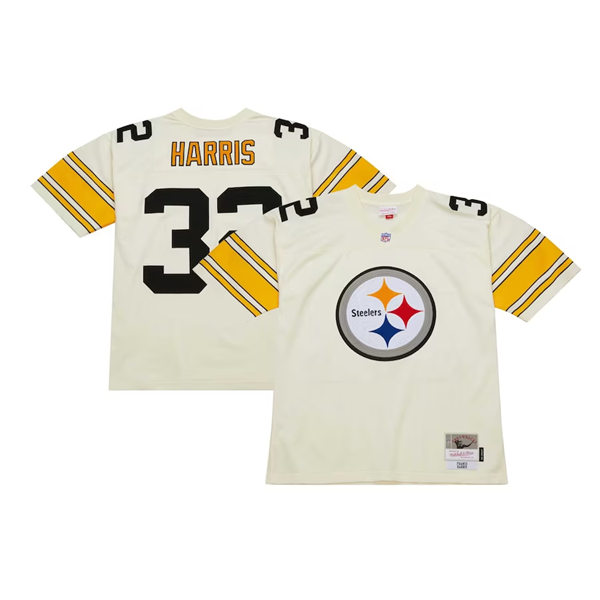 Mens Pittsburgh Steelers #32 Franco Harris Mitchell & Ness Chainstitch Legacy Jersey - Cream