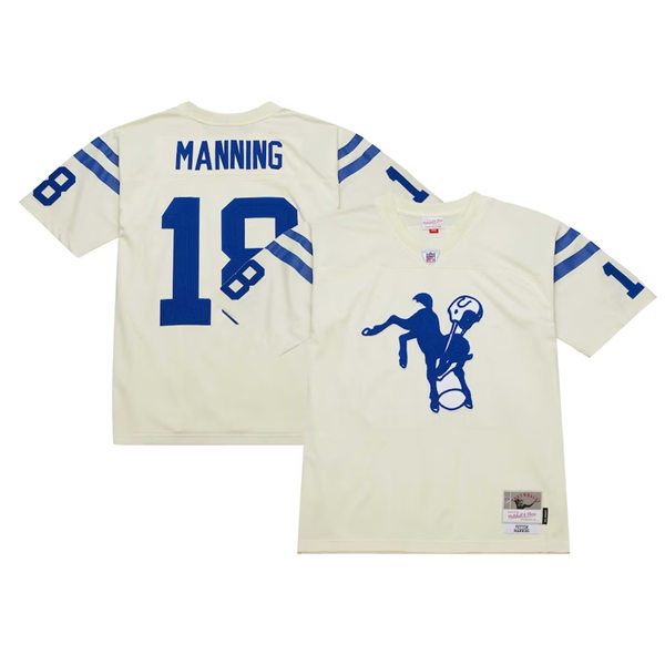 Mens Indianapolis Colts #18 Peyton Manning Mitchell & Ness Chainstitch Legacy Jersey - Cream