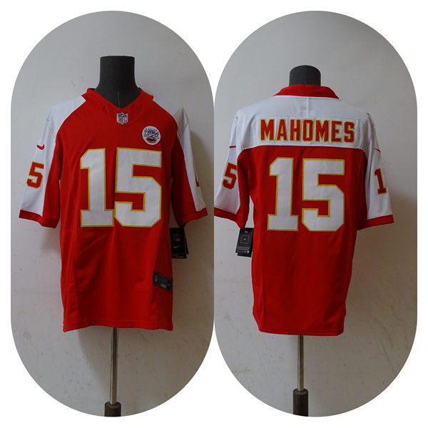 Men's Kansas City Chiefs #15 Patrick Mahomes 2023 Red with White Shoulder F.U.S.E. Vapor Limited Jersey