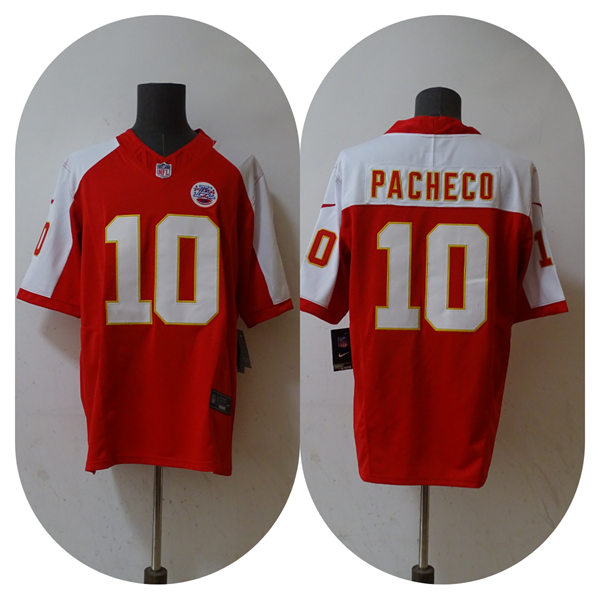 Men's Kansas City Chiefs #10 Isiah Pacheco 2023 Red with White Shoulder F.U.S.E. Vapor Limited Jersey