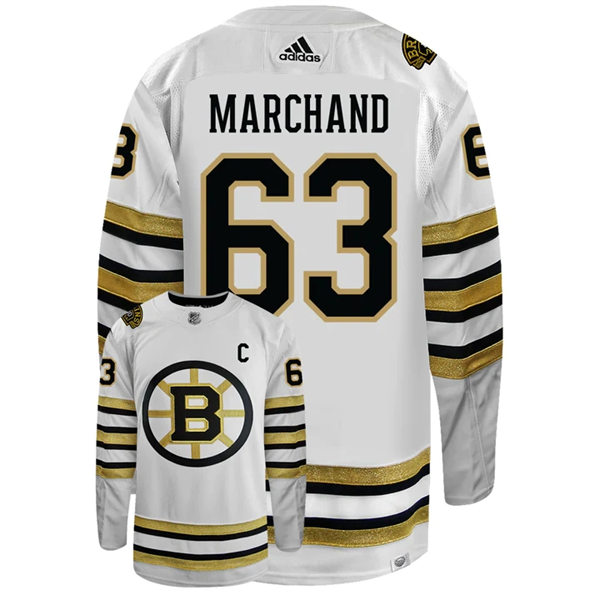 Men's Boston Bruins #63 Brad Marchand adidas 100th Anniversary Primegreen Authentic Jersey - White