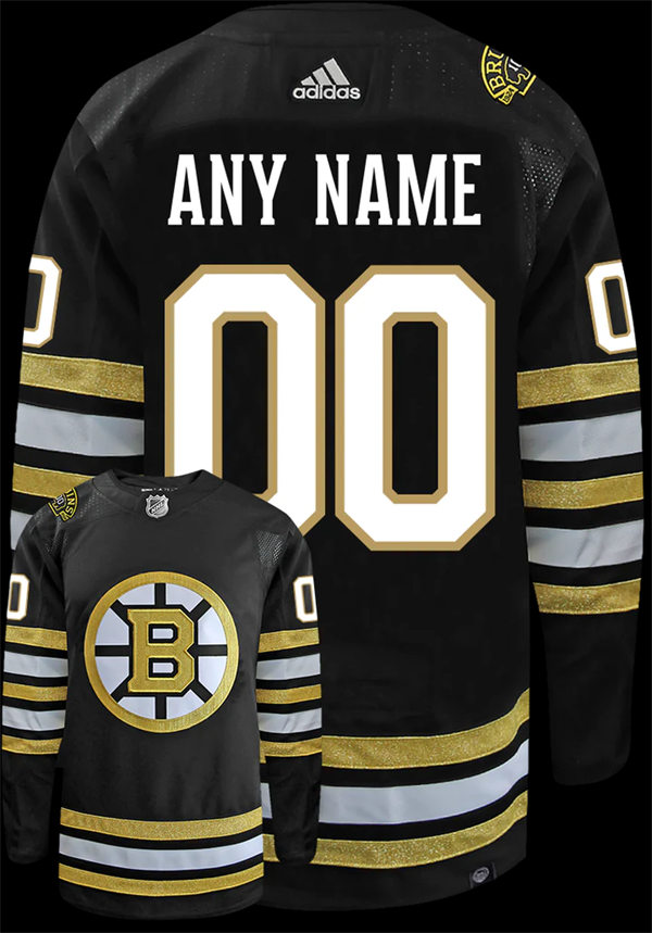 Men's Youth Boston Bruins Custom adidas 100th Anniversary Primegreen Authentic Jersey - Black