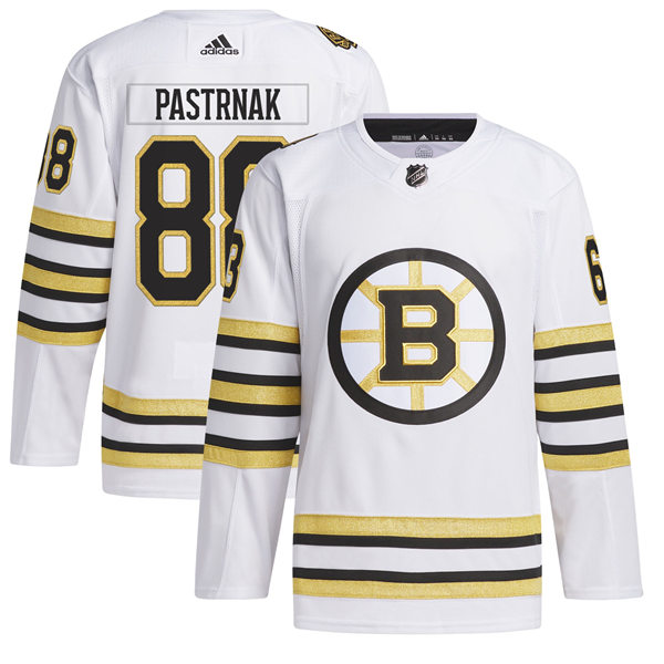 Men's Boston Bruins #88 David Pastrnak adidas 100th Anniversary Primegreen Authentic Jersey - White