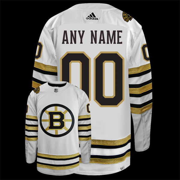 Men's Youth Boston Bruins Custom adidas 100th Anniversary Primegreen Authentic Jersey - White