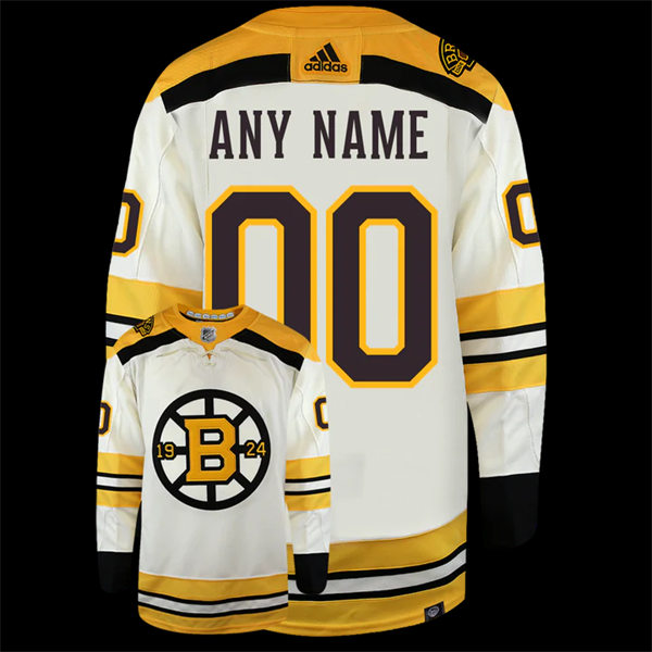 Men's Youth Boston Bruins Custom adidas 100th Anniversary Primegreen Authentic Jersey - Cream