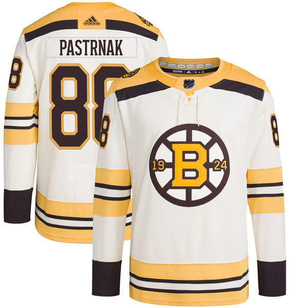 Men's Boston Bruins #88 David Pastrnak adidas 100th Anniversary Primegreen Authentic Jersey - Cream