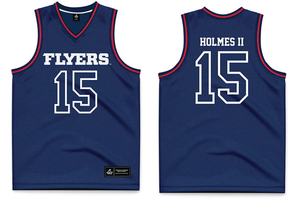 Mens Youth Dayton Flyers #15 Daron Holmes II College Basketball Game Jersey Navy