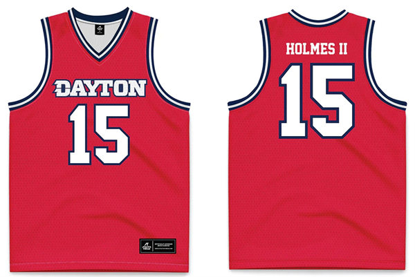 Mens Youth Dayton Flyers #15 Daron Holmes II College Basketball Game JerseyRed