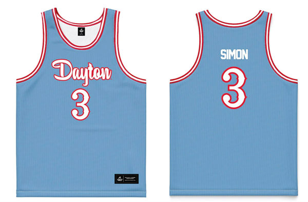 Mens Youth Dayton Flyers #3 Jaiun Simon College Basketball Game Jersey Chapel Blue