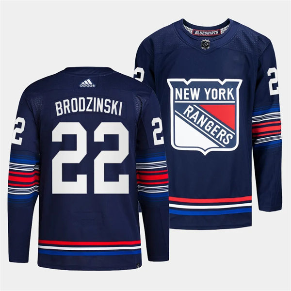 Mens New York Rangers #22 Jonny Brodzinski 2023-24 Navy Alternate Premier Jersey
