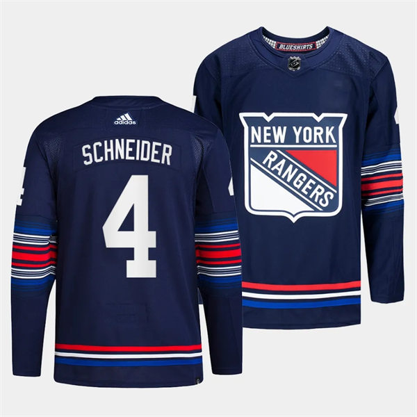 Mens New York Rangers #4 Braden Schneider 2023-24 Navy Alternate Premier Jersey