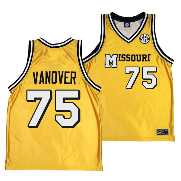 Mens Youth Missouri Tigers #75 Connor Vanover Gold 1990's Throwback Basketball Jersey