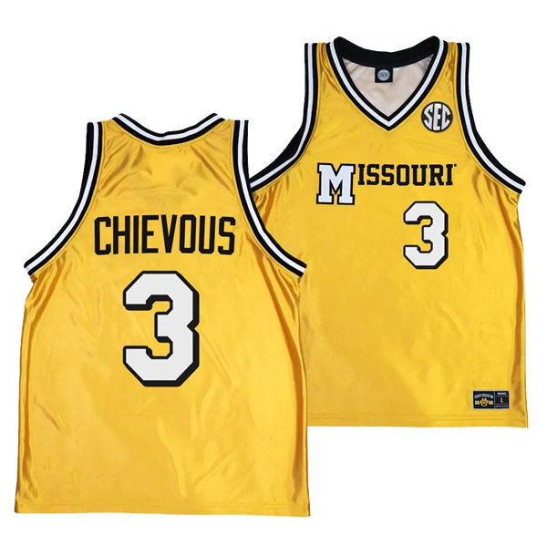 Mens Youth Missouri Tigers #3 Derrick Chievous Gold 1990's Throwback Basketball Jersey