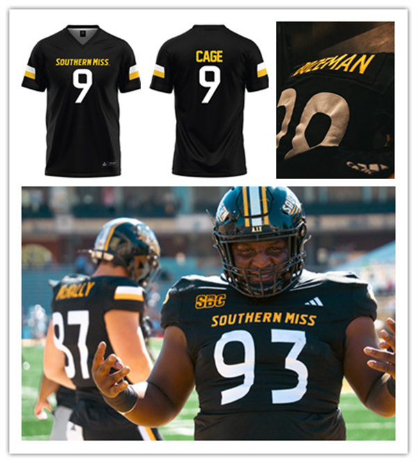 Mens Youth Southern Miss Golden Eagles Custom 2024 Football Game Jersey Black