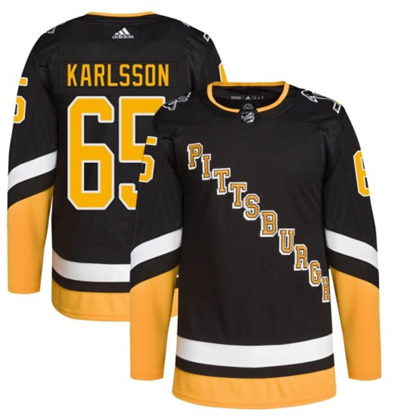 Mens Pittsburgh Penguins #65 Erik Karlsson adidas Black Alternate Throwback Jersey