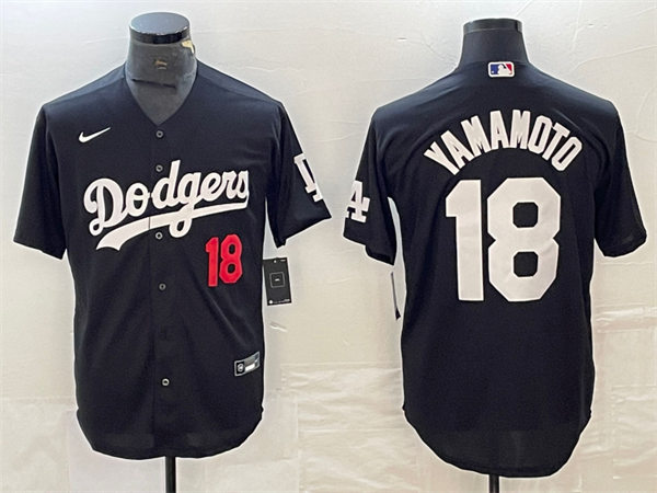 Mens Los Angeles Dodgers #18 Yoshinobu Yamamoto Nike Black Fashion Baseball Jersey