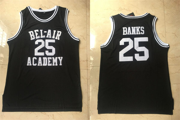 Men's The Fresh Prince of Bel-Air #25 Carlton Banks Bel-Air Academy Swingman Basketball Jersey Black