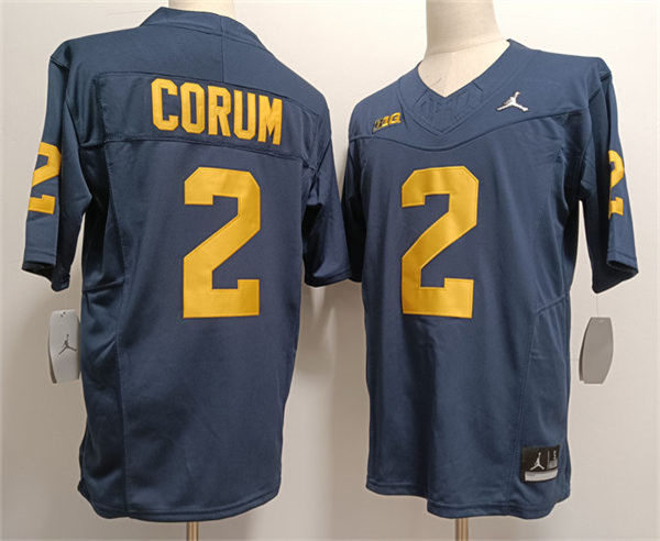 Men's Michigan Wolverines #2 Blake Corum Diamond Badge Navy F.U.S.E.2023 College Football Playoff Game Jersey 