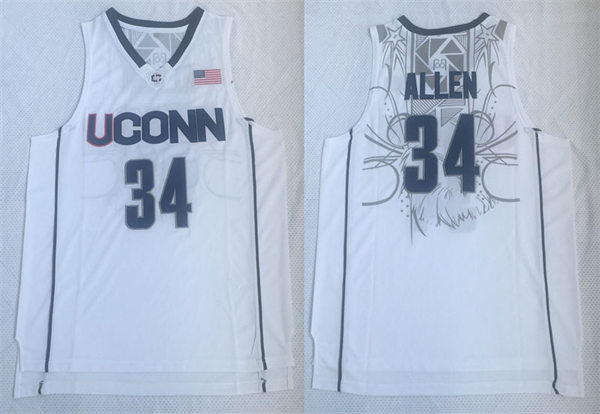 Mens UConn Huskies #34 Ray Allen White Retro College Basketball Jersey