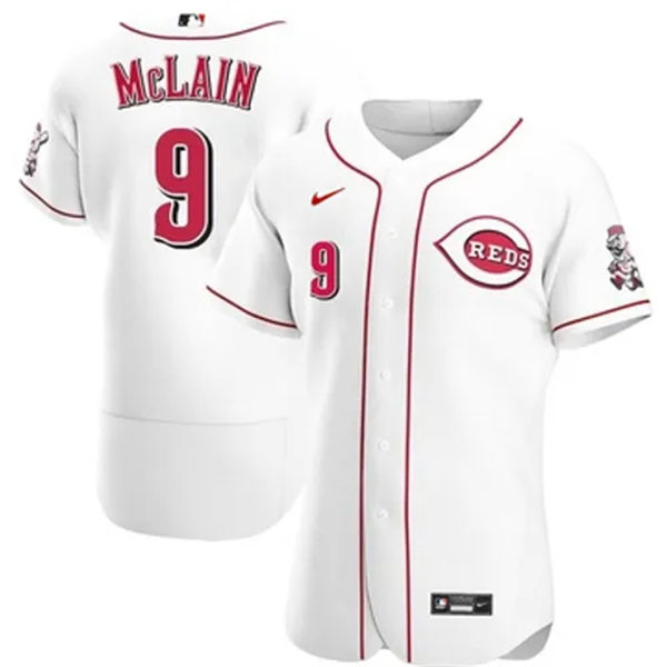 Mens Cincinnati Reds #9 Matt McLain Nike White Home Vapor Premier Elite Jersey(4)