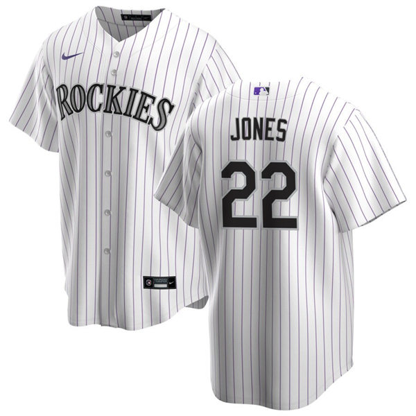Mens Colorado Rockies #22 Nolan Jones Nike Home White Pinstripe Limited Jersey