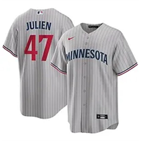 Mens Minnesota Twins #47 Edouard Julien Nike Grey Pinstripe Road Limited Jersey