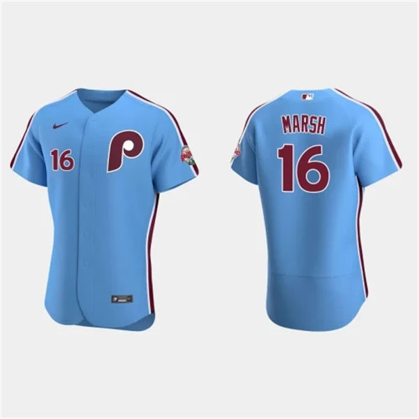 Mens Philadelphia Phillies #16 Brandon Marsh Nike Light Blue Alternate Vapor Premier Elite Jersey