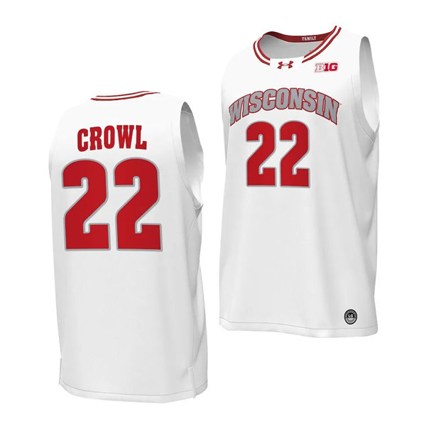 Mens Youth Wisconsin Badgers #22 Steven Crowl 2023-24 White  Alternate College Basketball Game Jersey