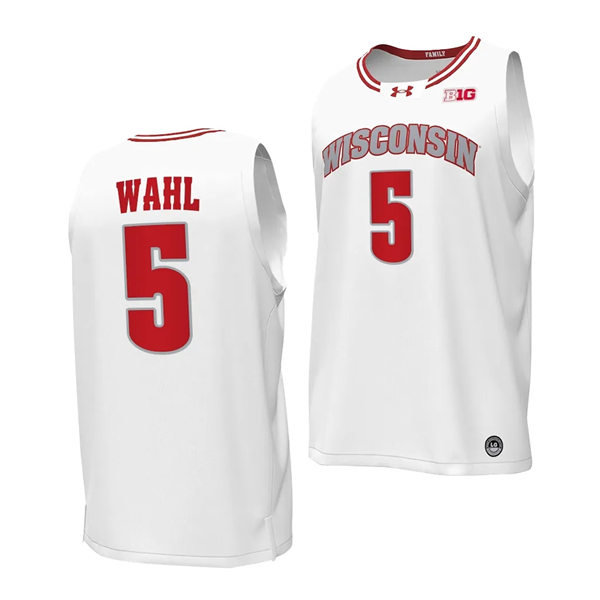 Mens Youth Wisconsin Badgers #5 Tyler Wahl 2023-24 White  Alternate College Basketball Game Jersey