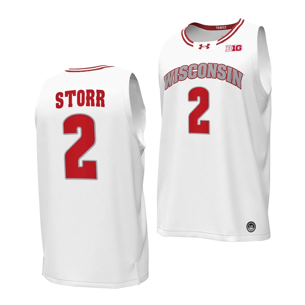 Mens Youth Wisconsin Badgers #2 AJ Storr 2023-24 White  Alternate College Basketball Game Jersey