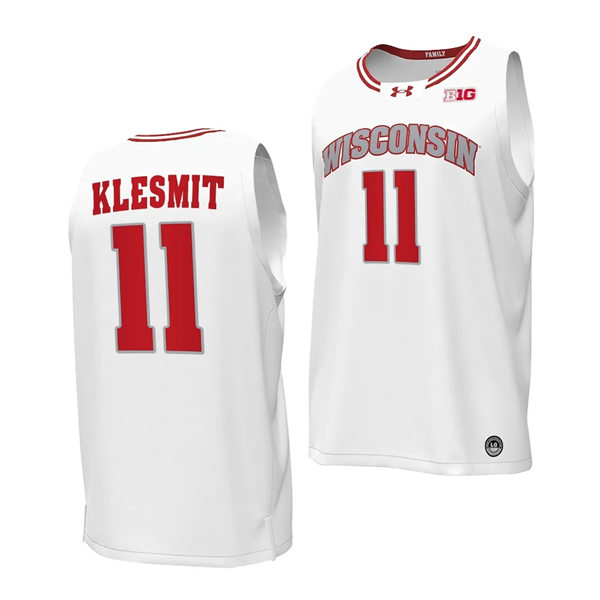 Mens Youth Wisconsin Badgers #11 Max Klesmit 2023-24 White  Alternate College Basketball Game Jersey