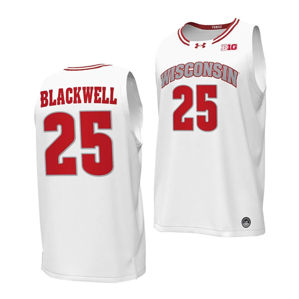 Mens Youth Wisconsin Badgers #25 John Blackwell 2023-24 White  Alternate College Basketball Game Jersey
