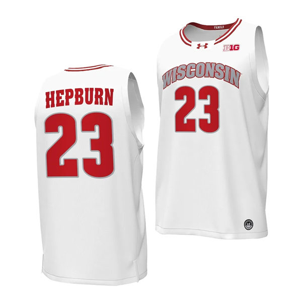 Mens Youth Wisconsin Badgers #23 Chucky Hepburn 2023-24 White  Alternate College Basketball Game Jersey