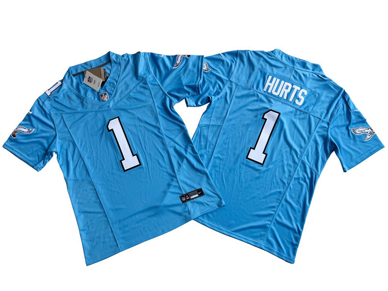 Mens Philadelphia Eagles #1 Jalen Hurts Light Blue Nike 2023 Vapor F.U.S.E. Limited Jersey