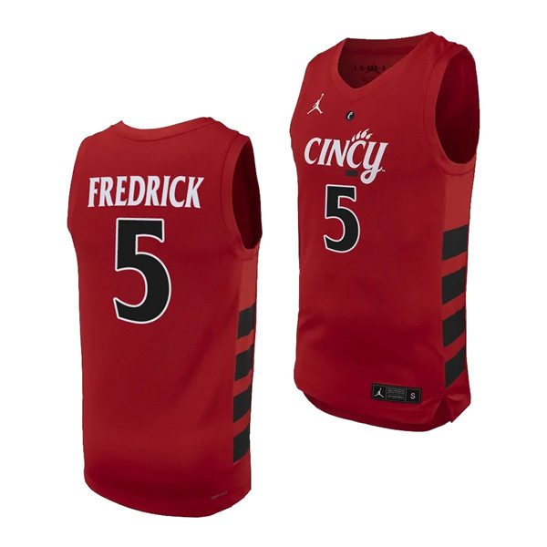 Mens Youth Cincinnati Bearcats #5 CJ Fredrick 2023-24 Red XII College Basketball Game Jersey
