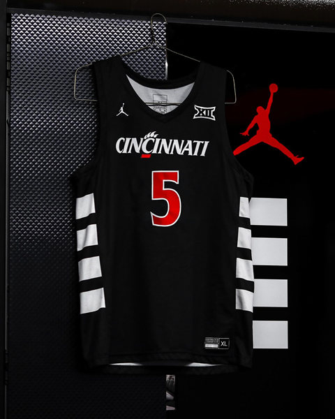 Mens Youth Cincinnati Bearcats #5 CJ Fredrick 2023-24 Black XII College Basketball Game Jersey