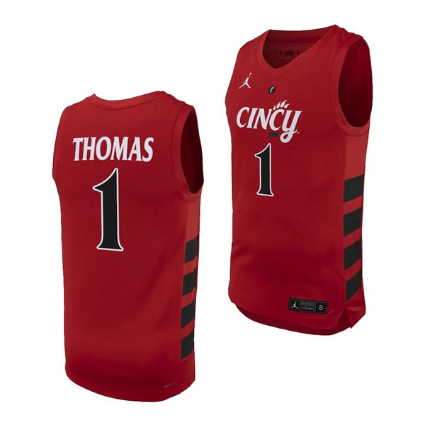 Mens Youth Cincinnati Bearcats #1 Day Day Thomas 2023-24 Red XII College Basketball Game Jersey