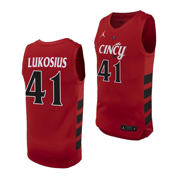 Mens Youth Cincinnati Bearcats #41 Simas Lukosius 2023-24 Red XII College Basketball Game Jersey