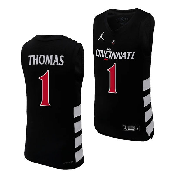 Mens Youth Cincinnati Bearcats #1 Day Day Thomas 2023-24 Black XII College Basketball Game Jersey