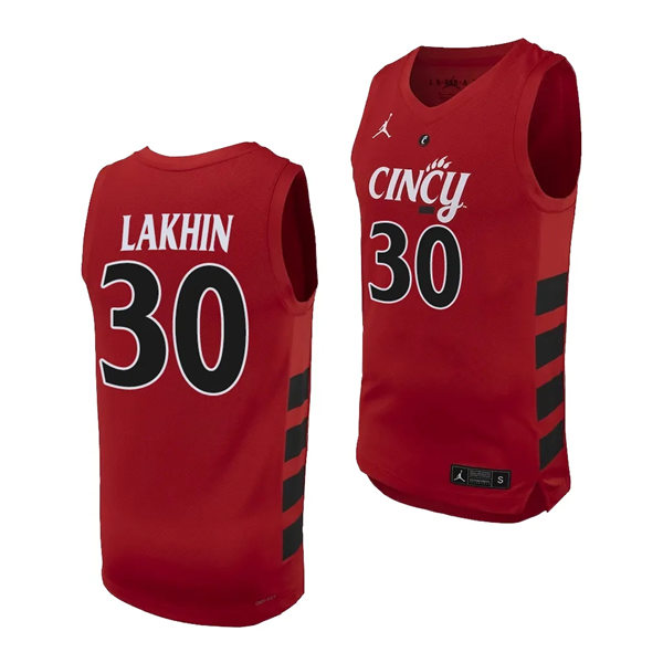 Mens Youth Cincinnati Bearcats #30 Viktor Lakhin 2023-24 Red XII College Basketball Game Jersey