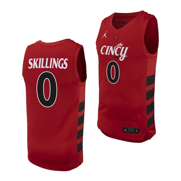 Mens Youth Cincinnati Bearcats #0 Daniel Skillings 2023-24 Red XII College Basketball Game Jersey