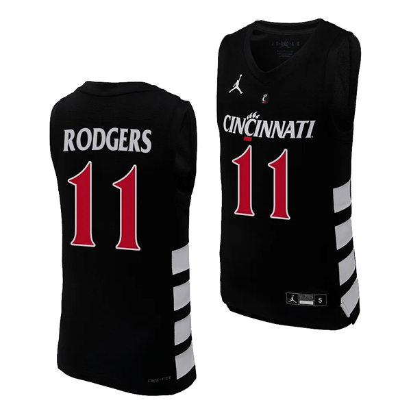 Mens Youth Cincinnati Bearcats #11 Sam Rodgers 2023-24 Black XII College Basketball Game Jersey