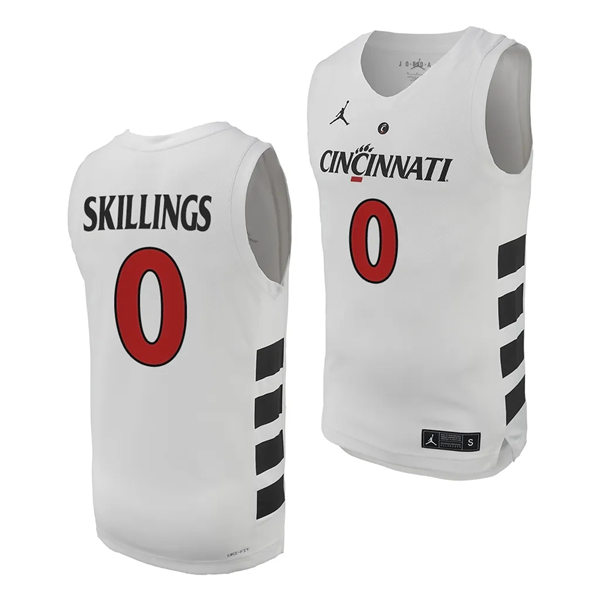 Mens Youth Cincinnati Bearcats #0 Daniel Skillings 2023-24 White XII College Basketball Game Jersey