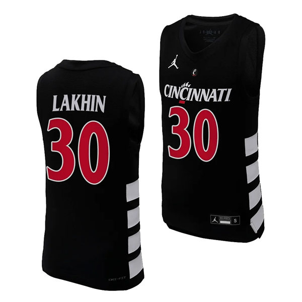 Mens Youth Cincinnati Bearcats #30 Viktor Lakhin 2023-24 Black XII College Basketball Game Jersey