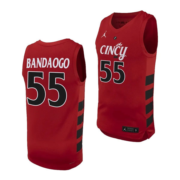 Mens Youth Cincinnati Bearcats #55 Aziz Bandaogo 2023-24 Red XII College Basketball Game Jersey