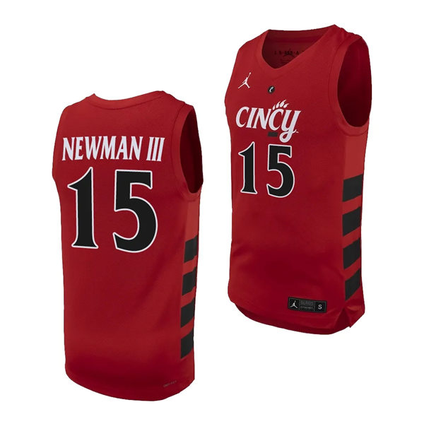 Mens Youth Cincinnati Bearcats #15 John Newman III 2023-24 Red XII College Basketball Game Jersey