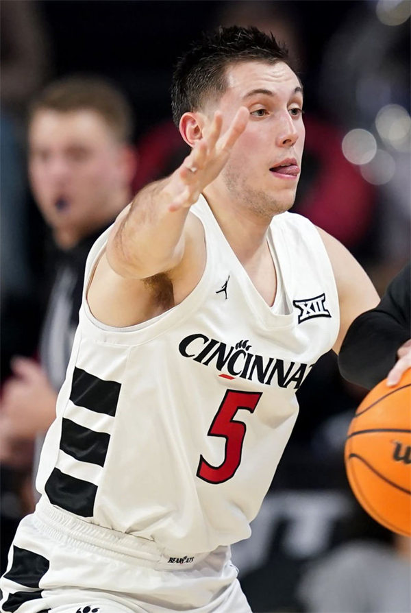 Mens Youth Cincinnati Bearcats #5 CJ Fredrick 2023-24 White XII College Basketball Game Jersey