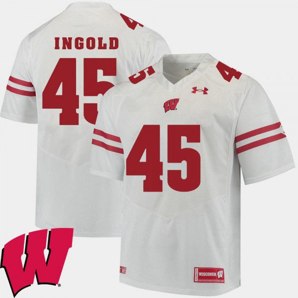 Mens Youth Wisconsin Badgers #45 Alec Ingold White College Football Game Jersey
