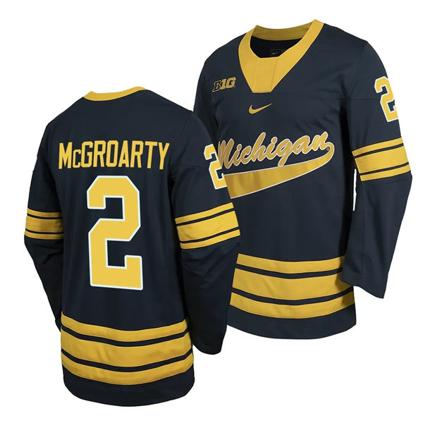 Mens Youth Michigan Wolverines #2 Rutger McGroarty  2023-24 Navy Hockey Game Jersey