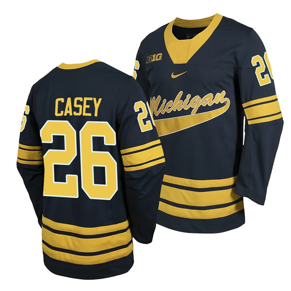 Mens Youth Michigan Wolverines #26 Seamus Casey  2023-24 Navy Hockey Game Jersey